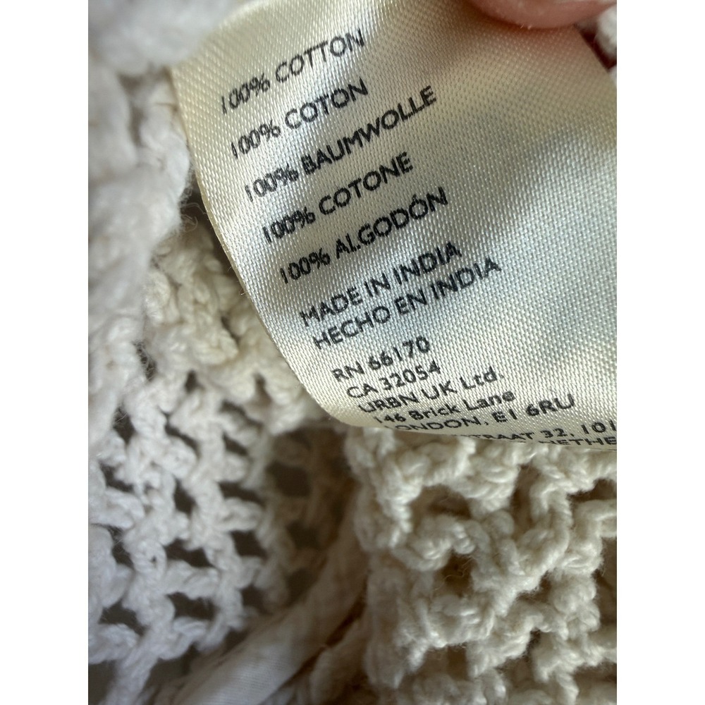 Free People Ivory Crochet Knit Button Front Top Scalloped Collar Womens Small - Picture 7 of 9